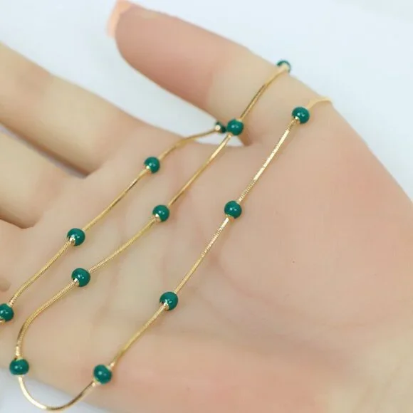 "Rose Gold Necklace with Green Beads, XPNL0132 - Picture 12 of 12